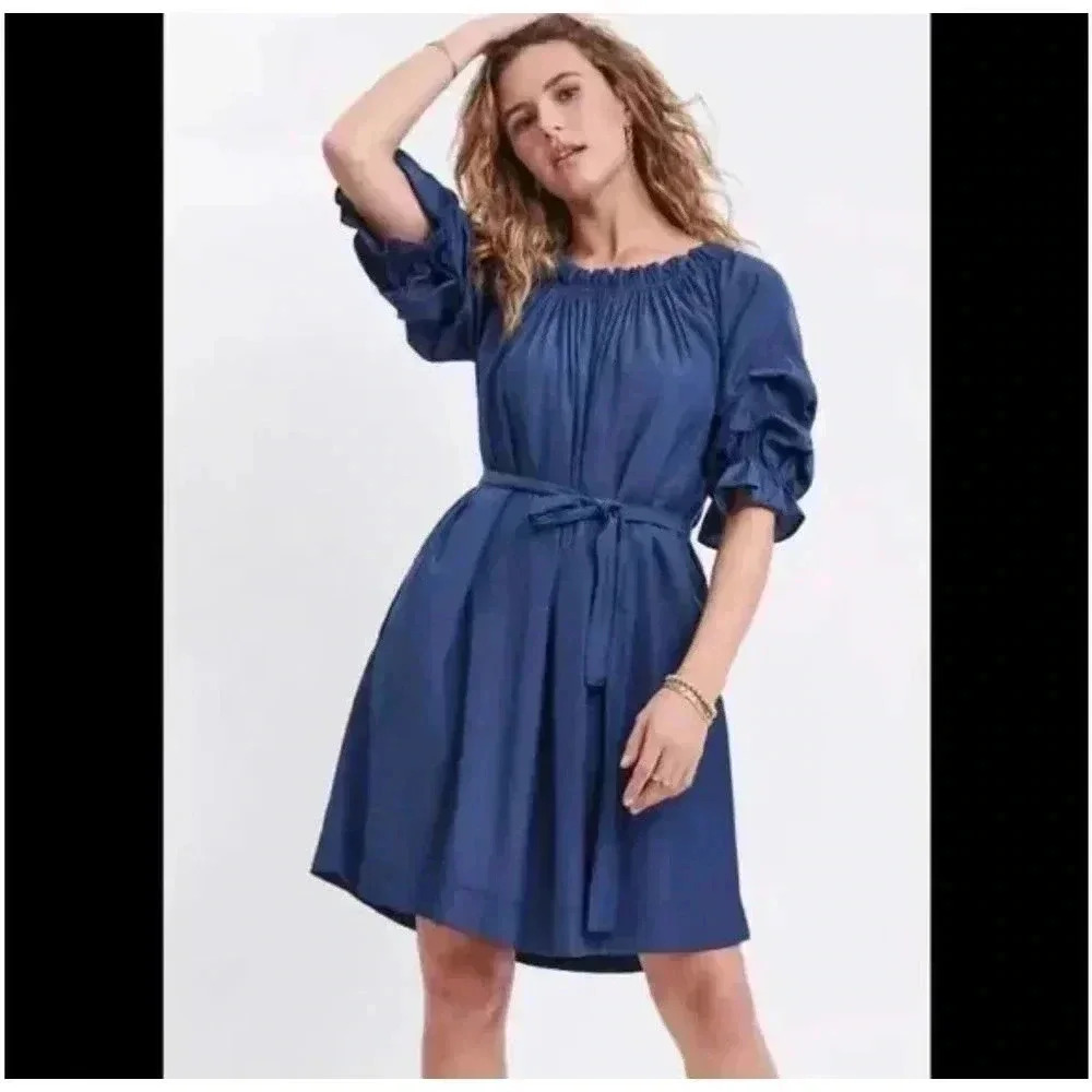 Mersea Blue Tulum Ruffle Dress without Waist Tie - size Small